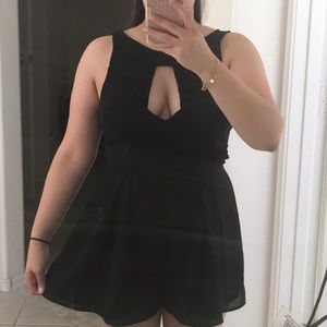 Black open front romper